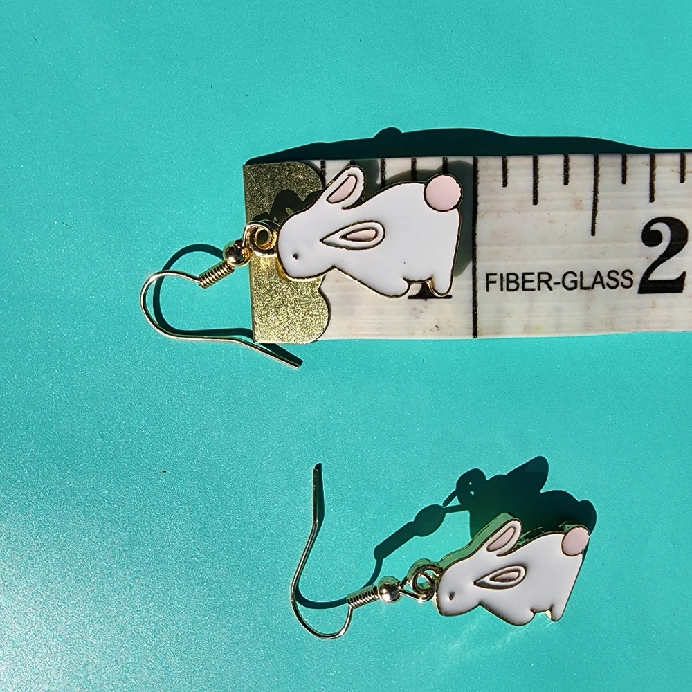 🎆 Cute Bunny Earrings | White Rabbit Dangle Earrings | Kawaii Animal Jewelry OS - Picture 4 of 4